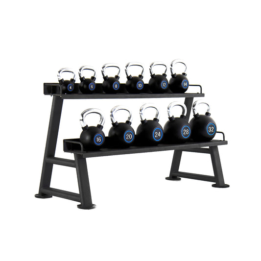 Pulse Polyurethane Kettlebell Chrome Handle Set 4-32kg & Horizontal Rack