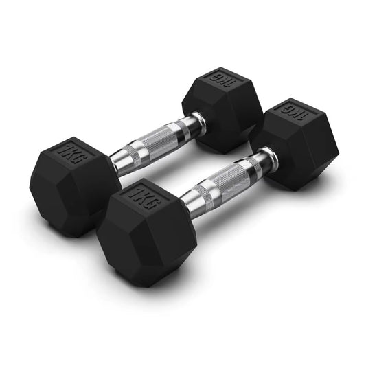 Jordan Hex Rubber Dumbbells Black 1-50kg (Pair)