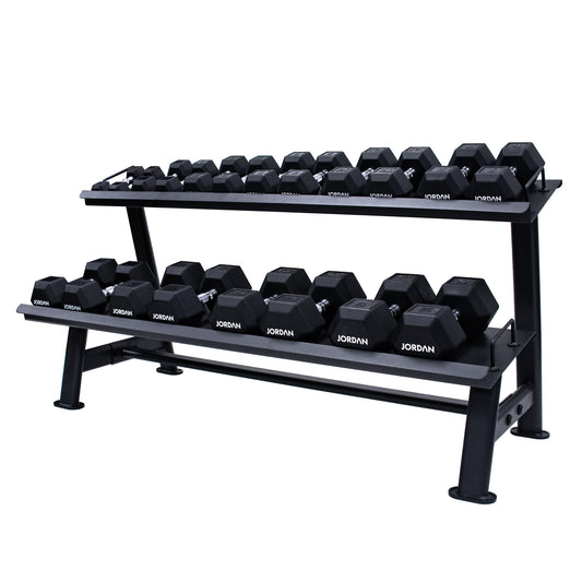 Jordan Hex Dumbbell Racking with trays (10 / 12 Pair, 2 / 3 Tiers) - Black