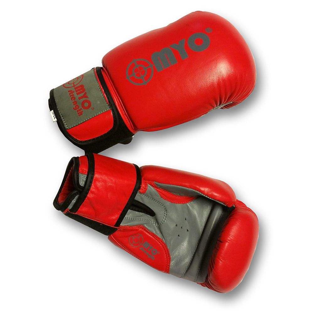 MYO Strength Leather Boxing Gloves Red / Grey