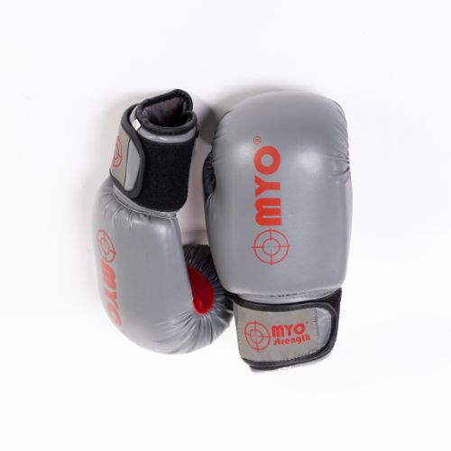 MYO Strength Leather Boxing Gloves Grey / Red