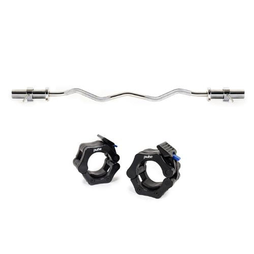 Pulse EZ Curl Bar with Ring / Clamp Collars Chrome